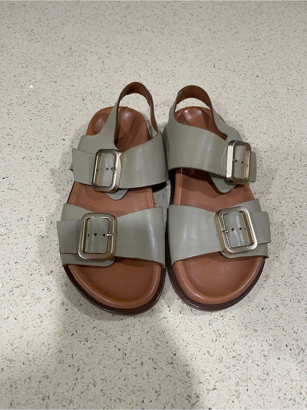 White Brand Women’s Double Buckle Slingback Sandals Sage Green NEW